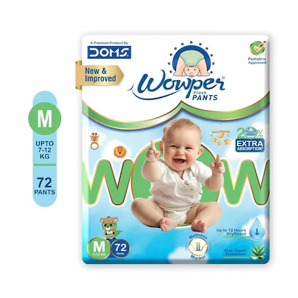 Wowper Fresh Baby Diaper Pants |Medium (M) Size - 72 Pieces 7-12 Kg | Pack of 1 |Wetness Indicator |Upto 12 Hrs Absorption |-(VS)