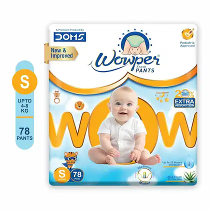 Wowper Fresh Baby Diaper Pants | Small (S) Size - 78 Pieces 4-8 Kg | Pack of 1 | Wetness Indicator | Upto 12 Hrs Absorption |-(VS)