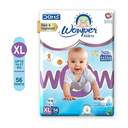 Wowper Fresh Baby Diaper Pants | Extra Large (XL) Size - 56 Pieces 14-17 Kg | Pack of 1 | Wetness Indicator | Upto 12 Hrs Absorption |-(VS)