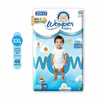 Wowper Fresh Baby Diaper Pants | Double Extra Large (XXL) Size - 48 Pieces 15-25 Kg | Pack of 1 | Wetness Indicator | Upto 12 Hrs Absorption |-(VS)