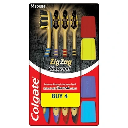 Colgate Zig Zag Charcoal (Medium) Toothbrush 4 pcs-(VS)